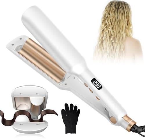 UKLISS Pro Boucleur a Cheveux Wavy Fer à Boucler - Fers à Onduler, Fer a Friser Boucler pour Cheveux Longs Courts, 12 Températures Réglables (120-230℃)| Anti-brûlure| Léger et Compact - Or Blanc
