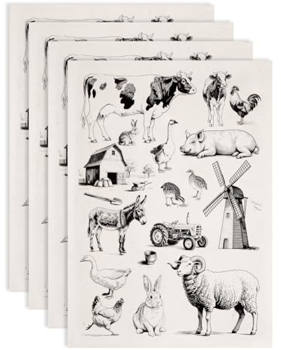 SUPERDANT 4 Stück Unterglasur Transferpapier Keramik Bauernhof Motiv Für Töpferwaren Tier Transfer Aufkleber Keramik Aufkleber Schwarzes Unterglasur Transfer Papier Für Porzellan Überglasur 52x37cm