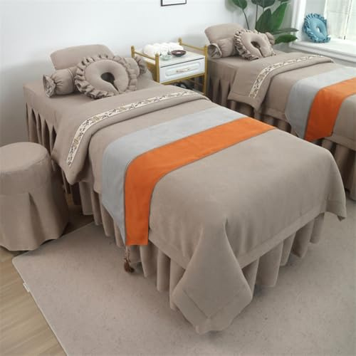 yjnhxns Set di Lenzuola per Lettino da Massaggio, 7 Pezzi, in Cotone e Lino di Lusso, per Salone di Bellezza, copriletto per Lettino da Massaggio Spa, copriletto Completo(B,190 * 80cm)
