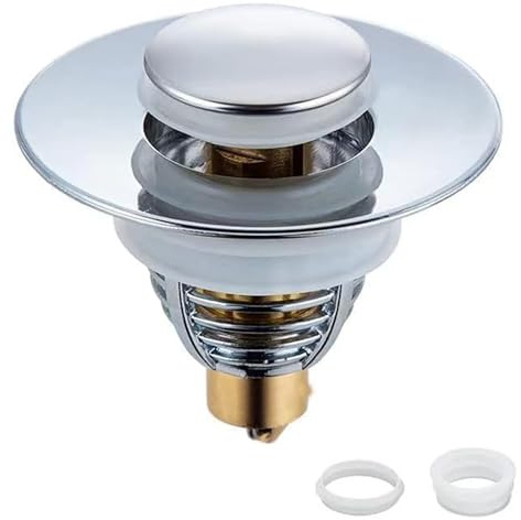 DOETYD Universal Push Type Sink Plugs with Brass Bounce Core,Stainless Steel Sink Strainer with Basket Hair Catcher,Pop Up Drain Stopper for Bathroom and Kitchen