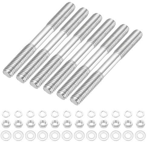 sourcing map 6Set M6x65mm Double Ended Stud Screws, 304 Stainless Steel Dual Threaded Rod Bar Bolts Studs with Nut Washer for House Maintenance Structural Anchoring Fastening Screw