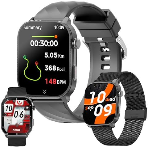 SGDDFIT GPS Smartwatch, 2,01 AMOLED Orologio da uomo con funzione telefono, batteria 350 mAh, orologio sportivo con chiamate con monitor del sonno, impermeabile 5 ATM, per iOS Android, 2 cinturini