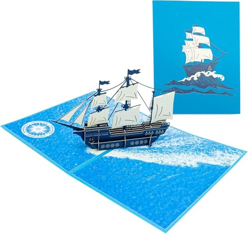 Pop Up Geburtstagskarte, 3D Grußkarte, hochwertig, handgefertigt, Segelboot auf dem Meer