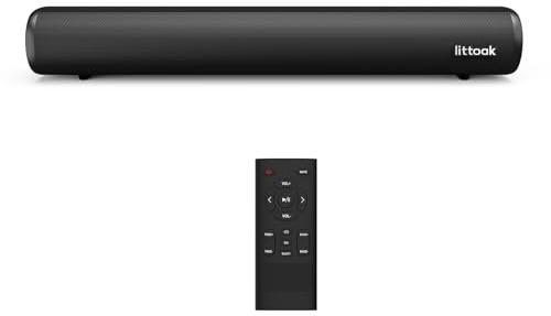 LITTOAK Sound Bar for tv, 16 Inch HDMI ARC Sound Bar with Bluetooth 5.0, Optical/HDMI/RCA/AUX/USB Connectivity, Powerful TV Soundbar Surround System for Gaming/PC/Projector, Wall-Mountable