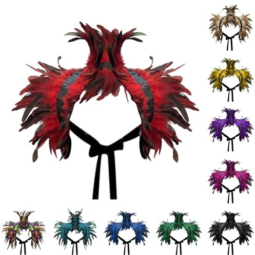 Federkragen mit Feder Manschetten Federumhang Schwarz Gothic Federn Umhang Feder Cape Achselzucken Schulter Raben Kostüm Damen Halloween Karneval Kostüm Damen Faschingskostüme Federkragen Schwarz