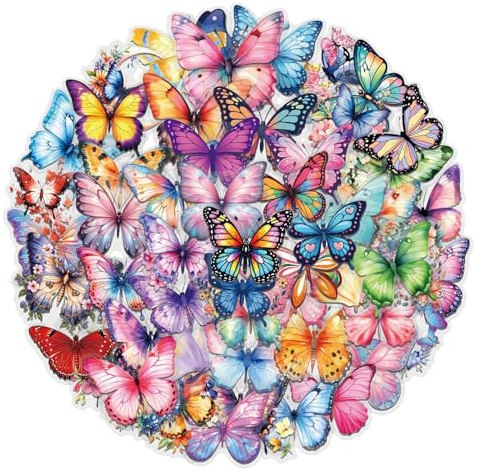 60 Pezzi Adesivi Farfalla PET Trasparenti, Adesivi Farfalle Per Scrapbooking, Adesivi in Vinile Impermeabile, Adatti Per Laptop, Borracce, Valigie, Chitarre, Custodie Smartphone, Diari