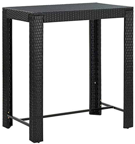 Mhdvray Bartisch Schwarz 100 x 60,5 x 110,5 cm Poly Rattan Stehtisch wetterfestes Gartenmöbel mit pulverbeschichtetem Stahlrahmen Modernes Design für Balkon Terrasse Küche