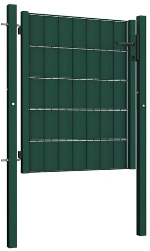 Zauntor aus PVC und Stahl Grün 100 x 81 cm mit 2 Pfosten verstellbar abschließbar Gartentür für Garten Zaun für draußen mit stabilen Scharnieren und 3 Schlüsseln