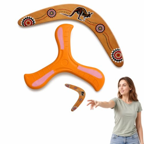 Kuwuarg Wooden Boomerang Set, Aerodynamic Flying Disc, Boomerang Professional Implement for Recreation Backyard Games, Outdoor Recreation