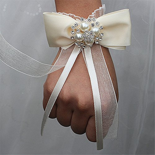 Fouriding Elfenbein Blumenarmband Hand Rose Blumen Armband Handgelenk Corsage Armreif Wrist Flower Blume für Hochzeiten für Braut Brautjungfer Mädchen Hochzeit Prom Party