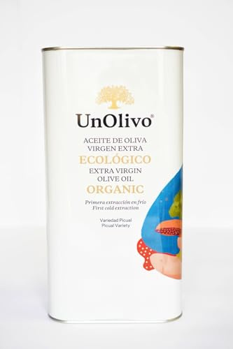 UnOlivo Aceite de Oliva Virgen Extra Ecológico lata 5L | Variedad Picual | Extracción en Frio | Aceite Filtrado