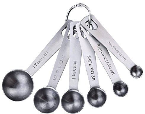 euhuton 6 Pcs Measuring Spoon,1/8 TSP, 1/4 TSP, 1/2 TSP, 1 TSP, 1/2 Tbsp & 1 Tbsp Stainless Steel Metal Measuring Spoon for Dry and Liquid Ingredients
