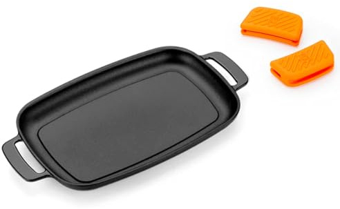 BRA Efficient Iron | Parrilla Rectangular Lisa 35 cm de hierro fundido | Fabricada en Hierro Fundido Esmaltado, Apta para su Uso en Horno y Todo Tipo de Cocinas, Apta para el Lavavajillas