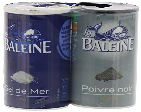 La Baleine Poivre noir moulu et sel de mer fin - Les 2 flacons - 68g