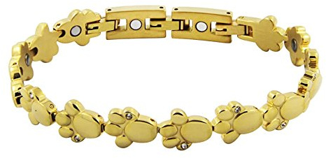 Goldenes Tierpfote Magnet Armband Pfote Tatze 24k hartvergoldet mit glitzernden Swarovski Crystals Energetix 4you 2153 Magnetix Fashion S/M