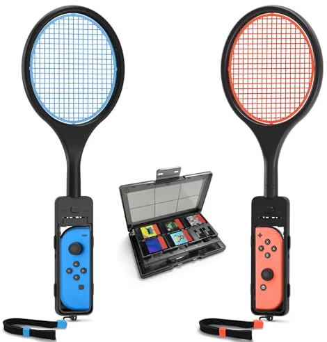 Mario Tennisracket - Tendak Tennisracket för Nintendo Switch Joy-Con-kontroller Mario Tennis Aces-Speltillbehör med 12 i 1 Game Card-fodral