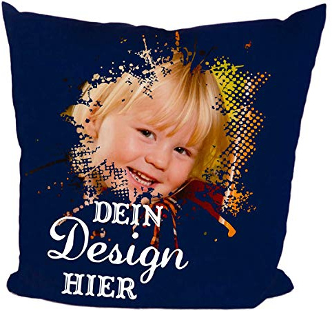 Fotokissen gestalten mit Wunschtext, Logo, Motiv, Foto (Navy, Mit Füllung)