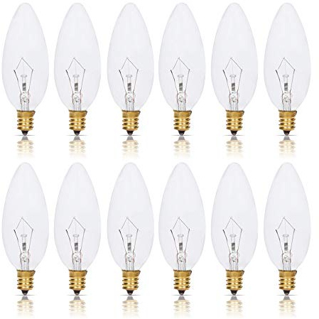 Simba Lighting Candelabra Torpedo Clear B10 CTC 25W E12 Base (12 Pack) Decorative Incandescent Light Bulbs 120V for Chandeliers, Ceiling Fan Lights, Pendants, Wall Sconces, Dimmable, Warm White 2700K