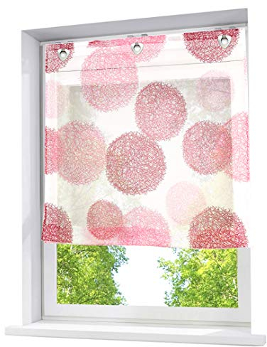 Raffrollo mit Kreis-Motiven Druck Design Rollos Voile Transparent Vorhang (BxH 100x140cm, Pink mit U-Haken)