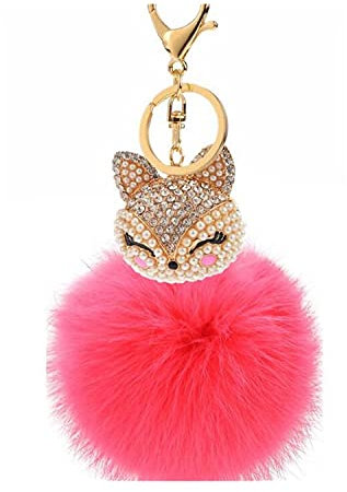 Schlüsselanhänger plüsch Ball Süß Fuchs Strass Perle Taschenanhänger Plüsch-Kugel Autoschlüssel -Anhänger Pompom Glitzer Weich Schlüsselring bommel Keychain Handtaschenanhänger Dekor (# 13)