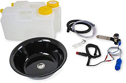 12V Wasseranlage Imbisswagen Verkaufsanhänger Campingküche Bausatz Spüle schwarz 32cm (320mm) OL Barwig Schwarz/chrom Raumsparkanister 12L (ad-ideen)