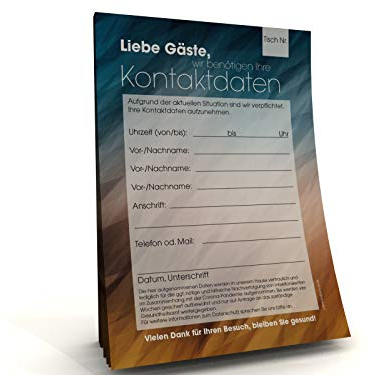 Kontaktdaten-Zettel für Gastronomie Restaurant (1000)