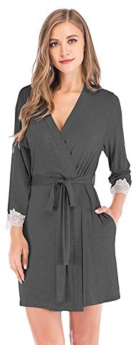 Camicia da Notte Parto Ospedale Camice da Notte Allattamento Abito da Notte da Notte in Frenulo Solido Allattamento al Seno Incinta con Tasche-B_S