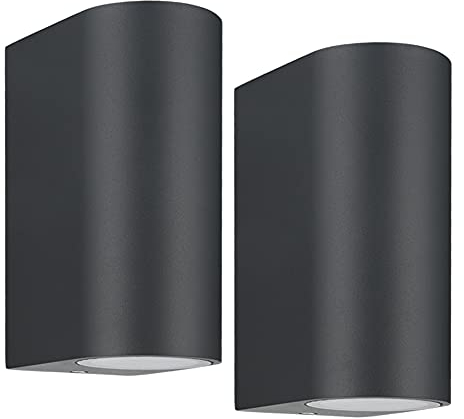 LASIDE Outdoor Wall Lights Pack of 2, Anthracite Grey GU10 Up Down Outside Wall Lights Electric, IP44 Waterproof Aluminium Garden Wall Light Mains Powered for Patio, Terrace, Balcony, Porch, Garage