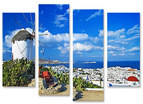 islandburner Bild auf Leinwand Mykonos Blauer Himmel Windmühle Bilder Wandbilder Poster
