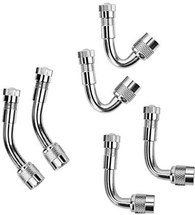6 PCS Metal Valve Stem Extenders 45 Degree 90 Degree 135 Degree Schrader Valve Extender Universal Valve Stem Extensions for Dual Wheels Passenger Cars, Stroller, RV, Motorcycles, Bicycles, Trailers