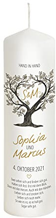 Liamoria® Hochzeitskerze Baum in braun mit Namen und Datum - Brautkerze personalisierbar - Modell Sophia -25 x 8 cm perfekt als Hochzeitsgeschenk zur Hochzeit