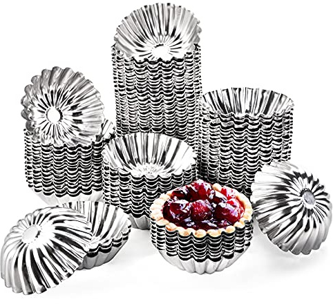 Dicunoy 100 PCS Egg Tart Molds for Baking, 3 Mini Tart Pie Pan, Aluminum Brioche Mold, Reusable Ensaymada Molder Filipino, Brioche Tins Mould for Tart Shells, Cupcakes, Mini Cake, Pudding, Muffin