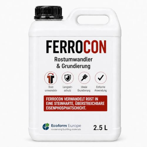 Ecoform Ferrocon 2,5 Liter (ca. 20 m²) Rostumwandler & Rostentferner – Für Eisen, Stahl und Kupfer – Reinigt Rost, Flugrost und Kupferkorrosion