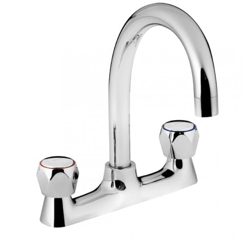 Bristan Club Deck Mounted Kitchen Tap, Chrome, VAC2 DSM C MT | Classic design, Swivel spout, Dual handle operation, Kitchen mixer tap