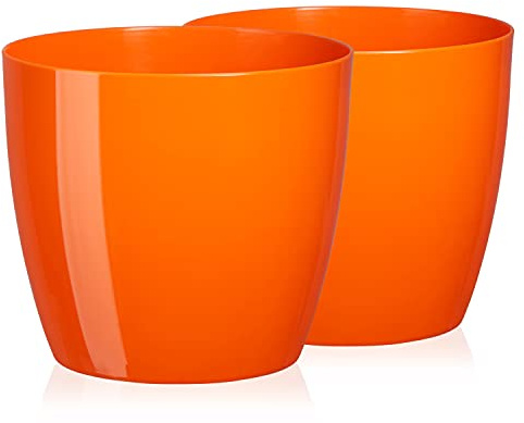 Tymar Blumentopf, 2er-Pack, Runde Form, Übertopf (Orange, ø 18 cm) | wetterfeste & robuste, Modern, für Innen- & Außenbereich, aus Kunststoff, ideal für Wohnzimmer, Balkon, Büro