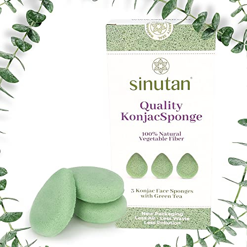 Sinutan® | Eponge Konjac 100% Naturelle (pack de 3 (THÈ VERT)
