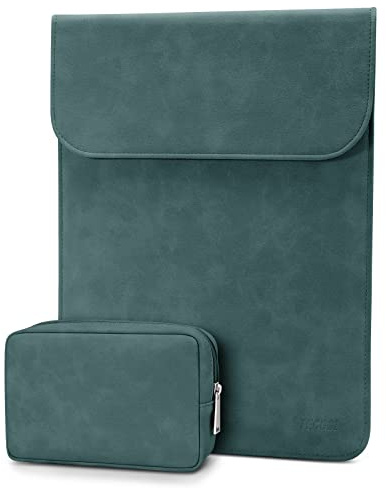 TECOOL Funda Portátil 13.3 Pulgadas,Funda Impermeable Cuero para Macbook Air/Pro 13 2022 M2 M1 2020-2012,2021 2023 MacBook Pro 14 M3 M2 M1,12.9 iPad Pro,Surface Laptop Sleeve-Verde Oscuro