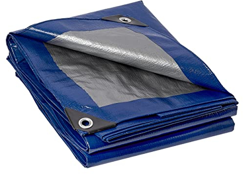 Brackit Heavy Duty PE Blue Tarpaulin; 4x4m; Thick Woven 140GSM Waterproof Double-Sided Fabric - Supreme Versatility for Covering, Protecting or Concealing…