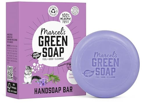 Marcel's Green Soap - Handseifenstuck Lavendel & Rosmarin - Handseife Bar - Umweltfreundlich - Vegan - 97% Biologisch abbaubar - 90 g