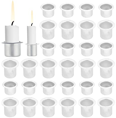 PH PandaHall 40pcs Mini Metal Candle Inserts Candlestick Holder Cup 2 Size Aluminum Metal Candle Cups Drip Protectors Catchers for Wax Dripping Wood Table Taper Candle Ramadan Valentine 0.47/0.79inch