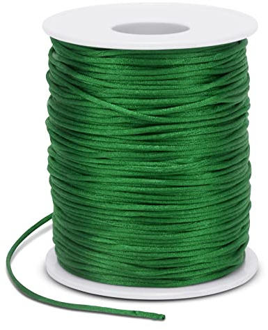 LEREATI Filo Nylon per Braccialetti 1.5mm x 100m Cordoncino Natalizio Cordone di Raso, Cordino per Borse Uncinetto, la Creazione di Gioielli, Fai da Te, Collane, Perline (Verde Erba)