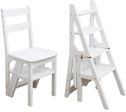 Silla De Escalera Plegable De Madera Maciza, Silla De Escalera Plegable Multifunción Escalera De Tijera Portátil Y Sillas Combinación De Biblioteca En El Hogar Escalera De Escalada Taburete Blanco