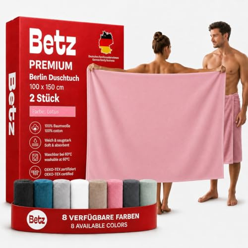 Betz Maxi Duschtuch Berlin 2 Stück – großes Frottee Duschtuch 100x150 cm aus 100% Baumwolle – saugstark & weich – hochwertiges, pflegeleichtes Handtuch für Damen & Herren Farbe Lotus
