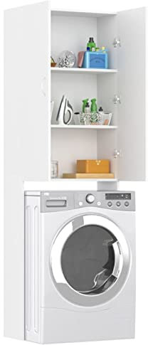 Tidyard Mobile per lavatrice, mensola per lavatrice, armadio da bagno, mobile per lavatrice, 64 x 25,5 x 190 cm, colore: bianco