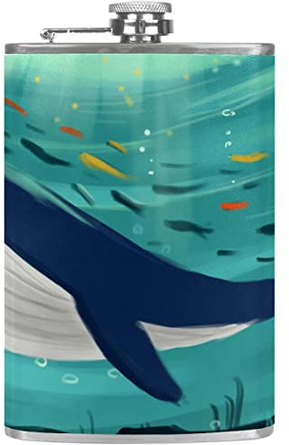 Flasque avec entonnoir Flacons personnalisés,Baleine des profondeurs,Petit flacon portatif en acier inoxydable pour l'alcool