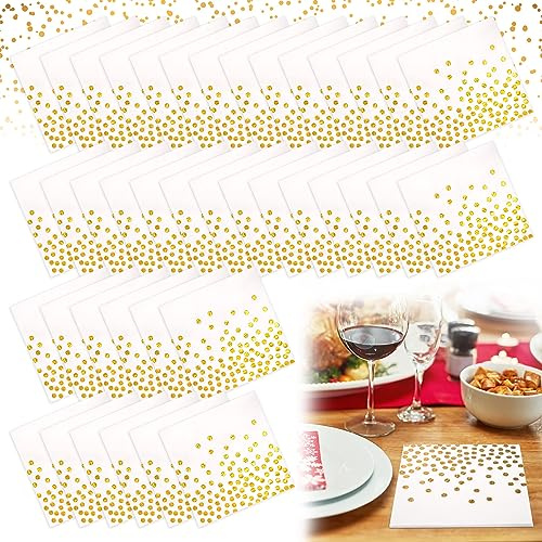 Servietten Gold Dots Golden Foiled Papierservietten Paper Napkins 40 Stück Weiße Serviette mit Goldenen Punkten für Geburtstag Hochzeit Party Feiertagsfeier