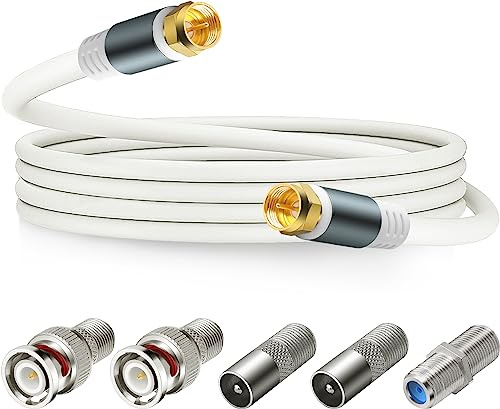 SAISN RG6 Coaxial Cable Connector TV Antenna Cable with F81 BNC F-Type Extension Adapter, Double Shield Digital Low Loss High Speed A/V Wire for TV in White (16 Feet)