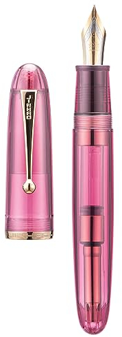 Jinhao 9019 Acryl Füllfederhalter Größe 8 Mittlere Feder mit Tintenkonverter, transparentes Weinrot, klassisches Design, glattes Schreibstift (Goldrand)