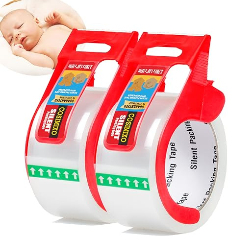 2-Pack No Noise Clear Packing Tape with Dispenser,2.7mil x 1.88 x 55Yds Heavy Duty Noiseless Packing Tape,Clear Packaging Tape for Shipping, Industrial Grade Moving Tape for Boxes COSIMIXO