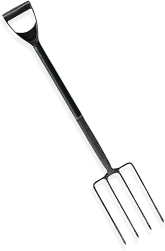 DIEBA 4 Tines Garden fork, Carbon Digging Fork, Carbon Steel Garden Fork with D-Grip Plastic Handle, olid Carbon Steel Garden Hand Fork, Garden Tools, Digging